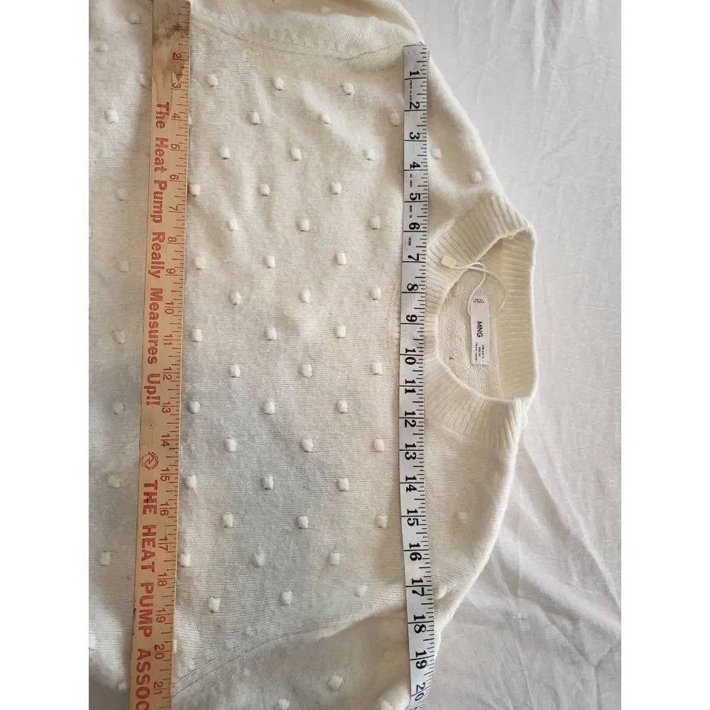 MNG Sweater Women Sz XL Crew‎ Neck White Long Sleeve Dots - Picture 5 of 6
